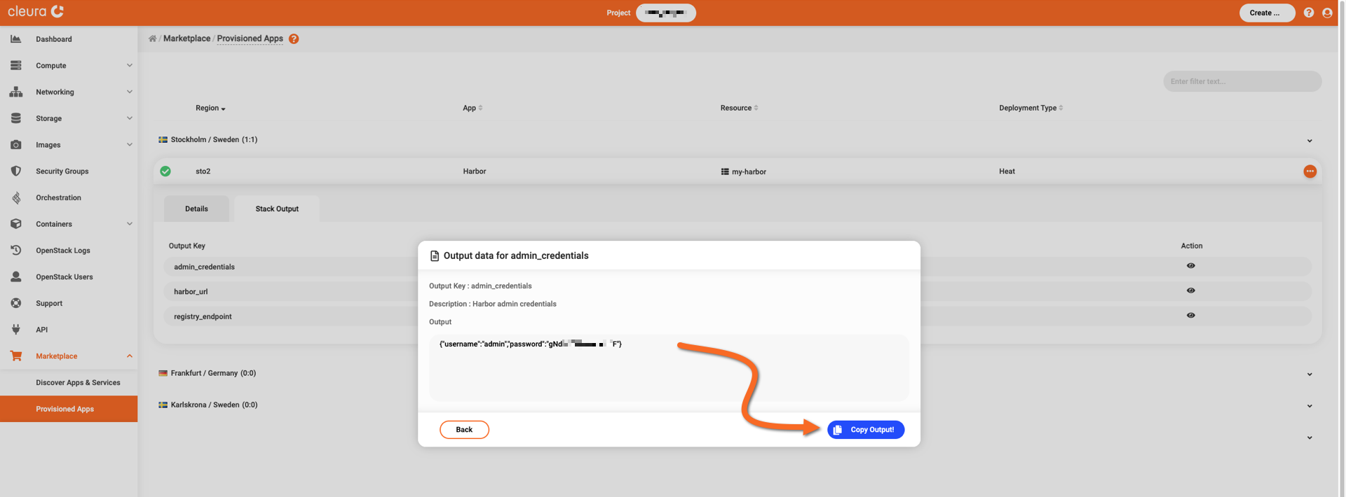 Copy the username and password to the clipboard